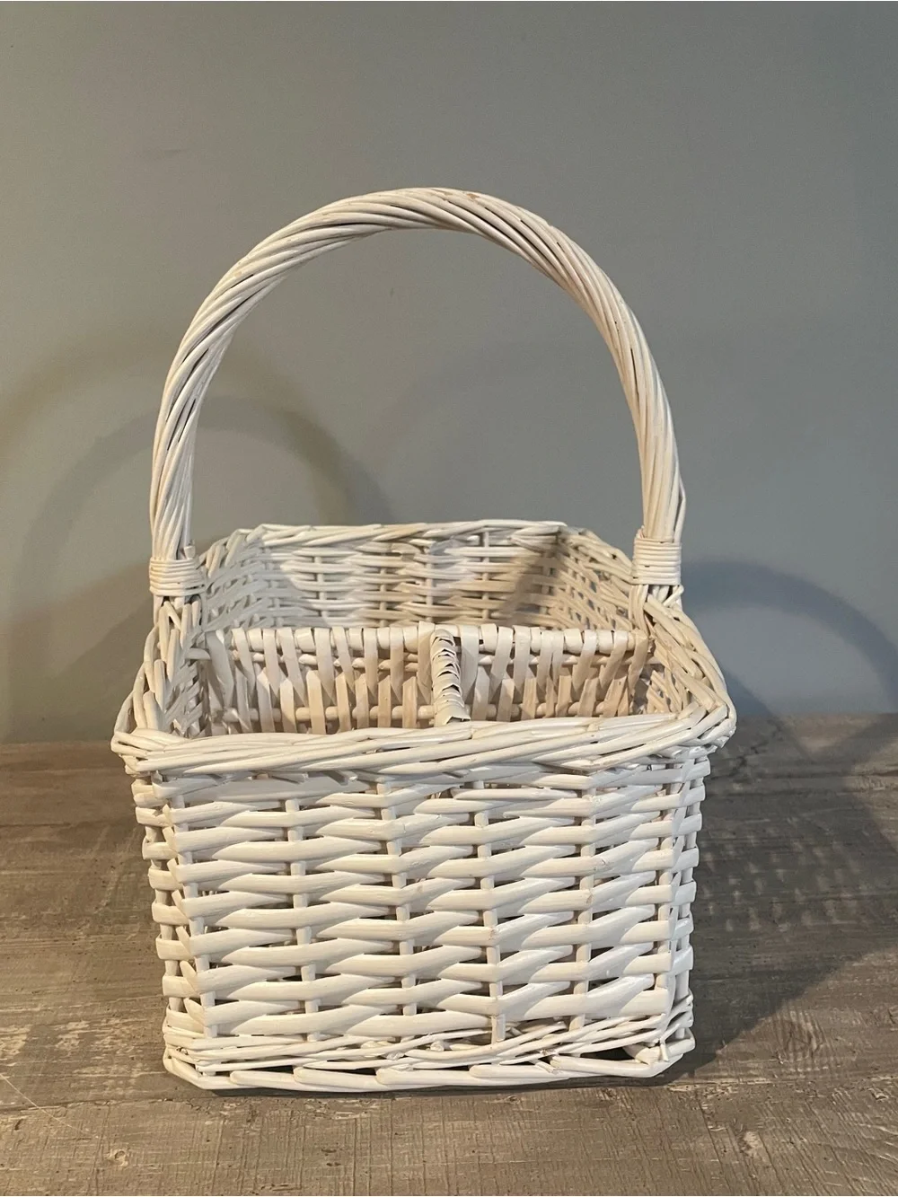 White Wicker Divided Handle Basket Baby Kids Adult